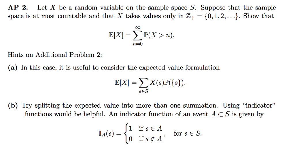 Solved AP 2. Let X be a random variable on the sample space | Chegg.com