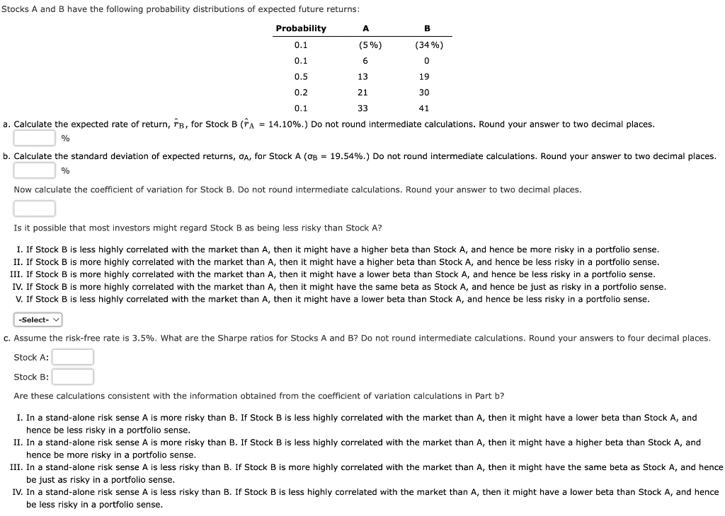 Solved B Stocks A And B Have The Following Probability | Chegg.com