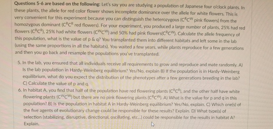 Solved Questions 5-6 are based on the f these plants, the | Chegg.com
