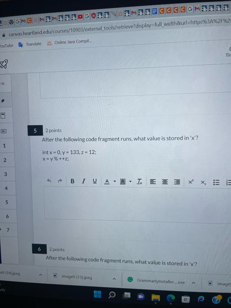 Solved 2 points After the following code fragment runs, what | Chegg.com