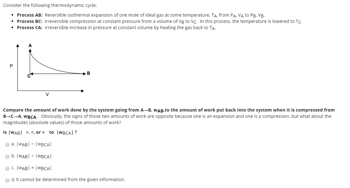 Solved Consider The Following Thermodynamic Cycle: • Process | Chegg.com