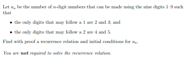 Solved Let an be the number of n-digit numbers that can be | Chegg.com