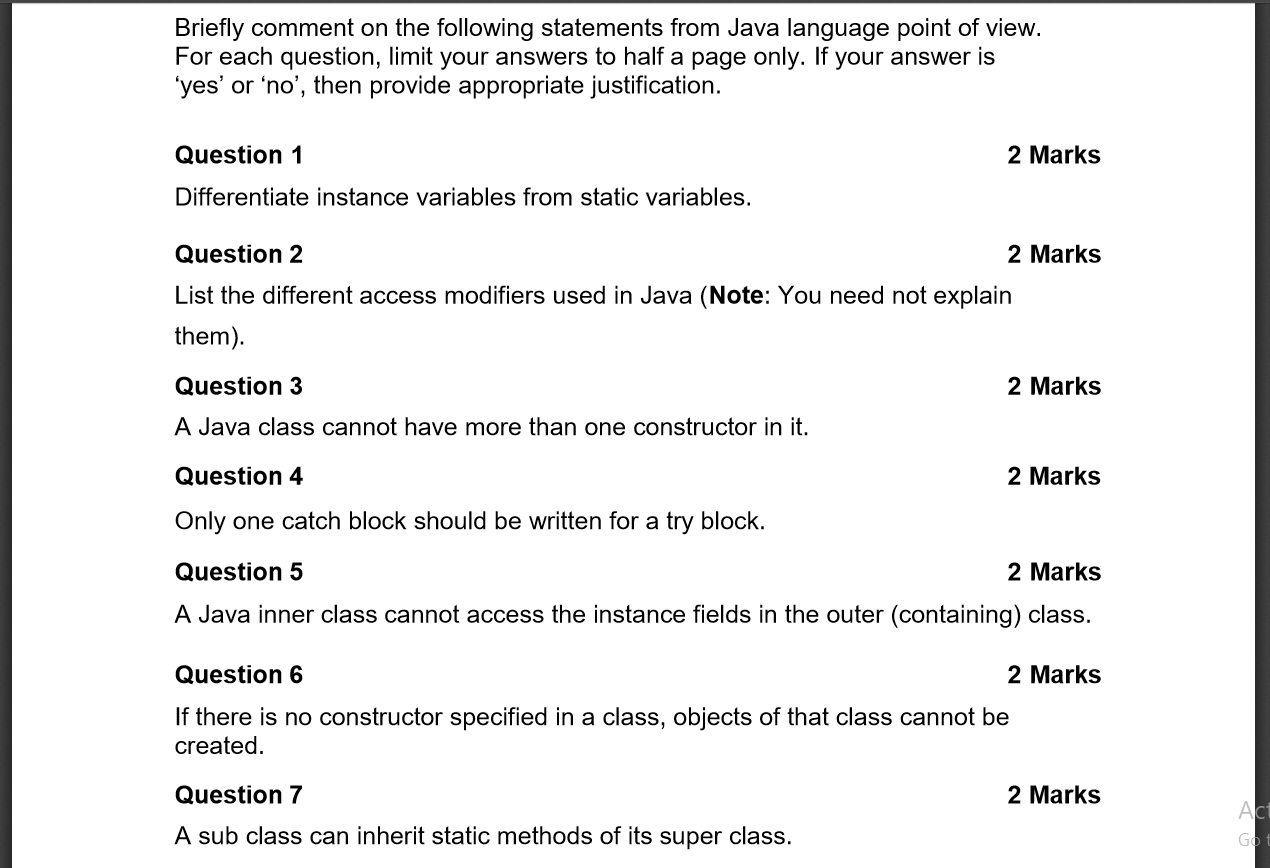 Solved Briefly Comment On The Following Statements From J Chegg Com
