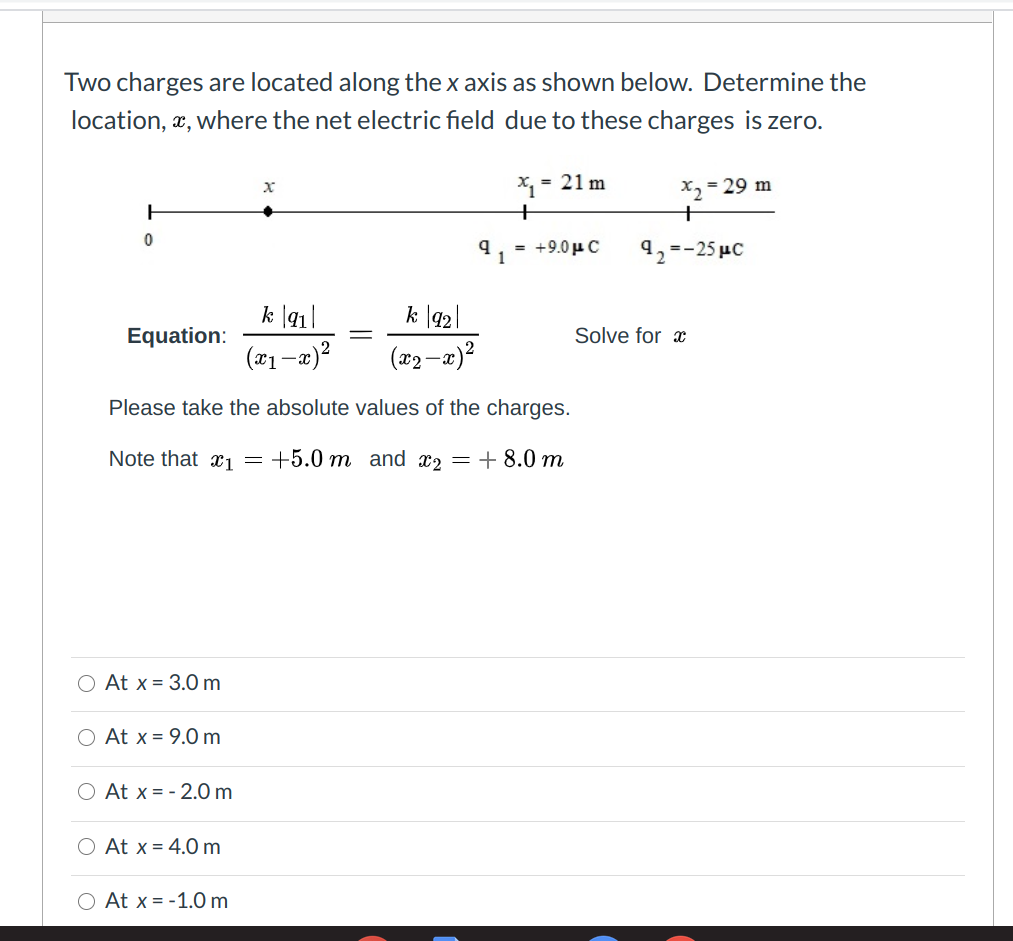Solved Two charges are located along the x axis as shown | Chegg.com