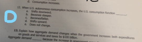 Solved 12. When U.S. autonomous consumption increases, the | Chegg.com
