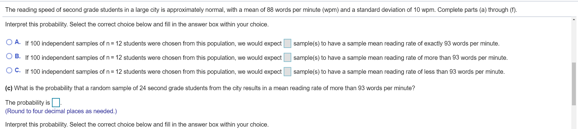 Solved The reading speed of second grade students in a large | Chegg.com