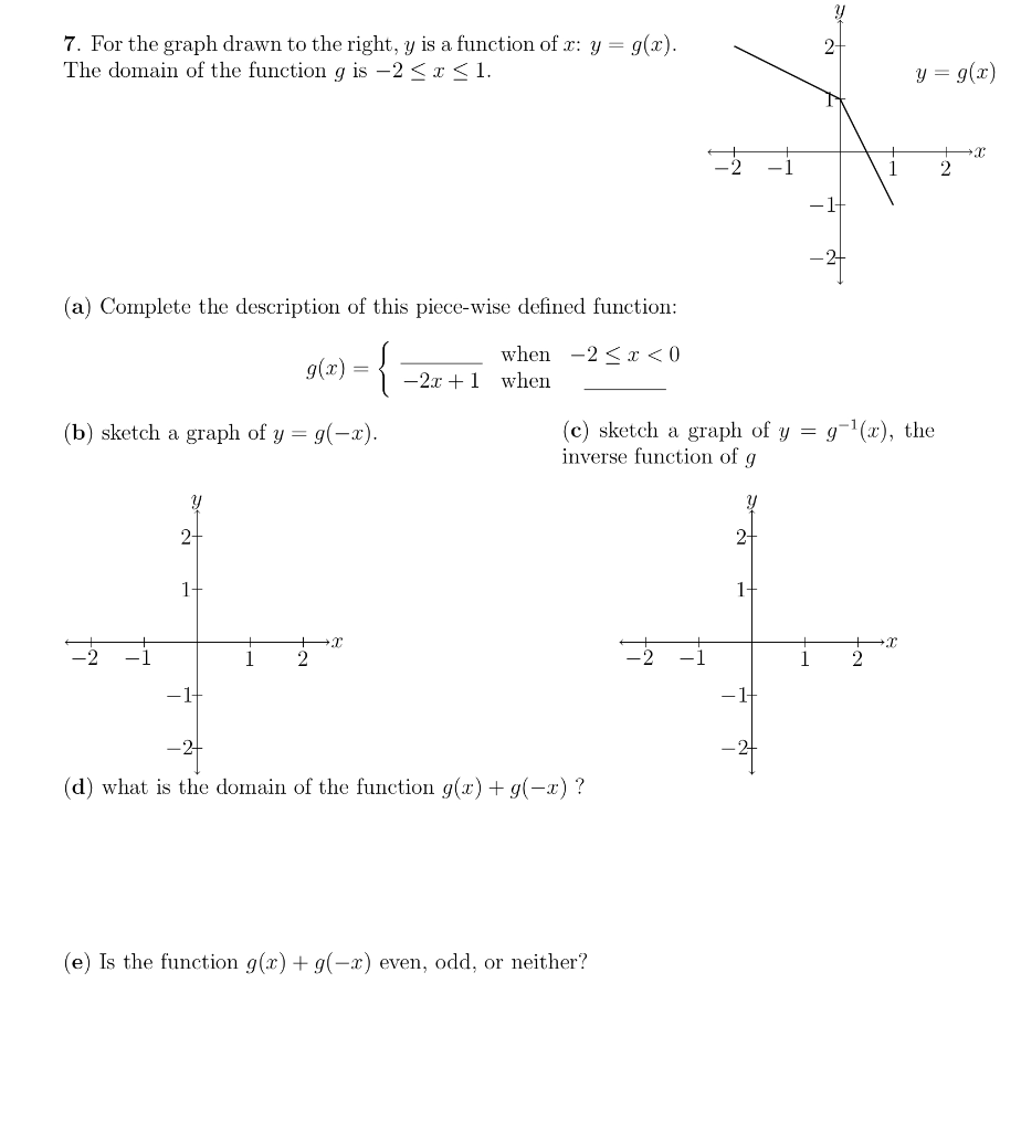 Solved 7. For the graph drawn to the right, y is a function | Chegg.com