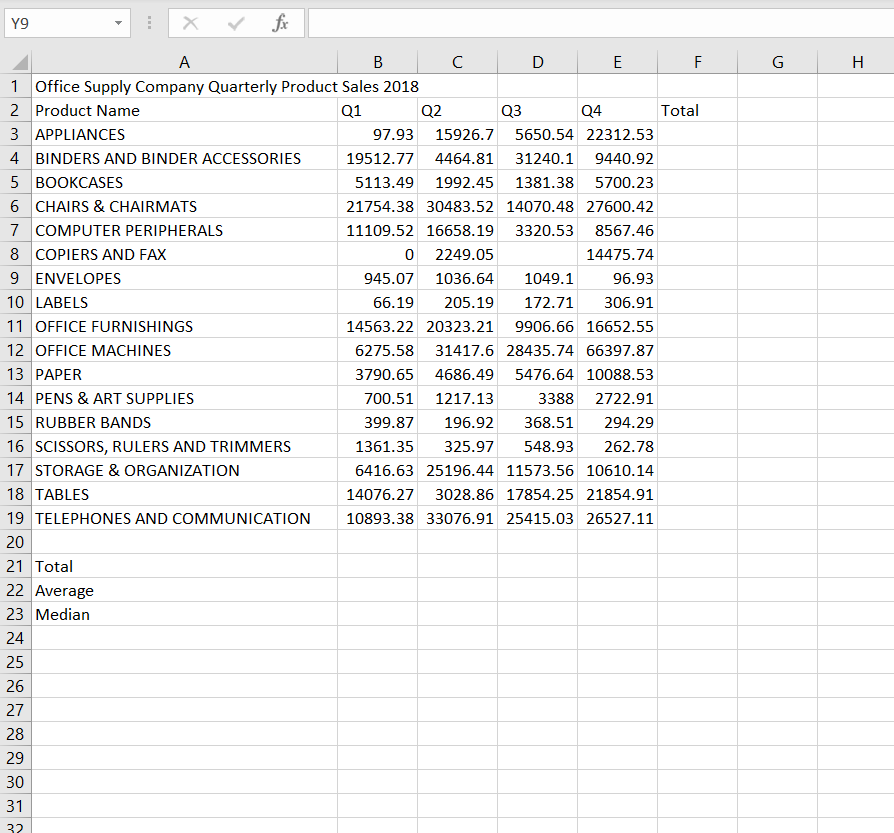 Solved Y9 X fir G H A B D E F 1 Office Supply Company Chegg