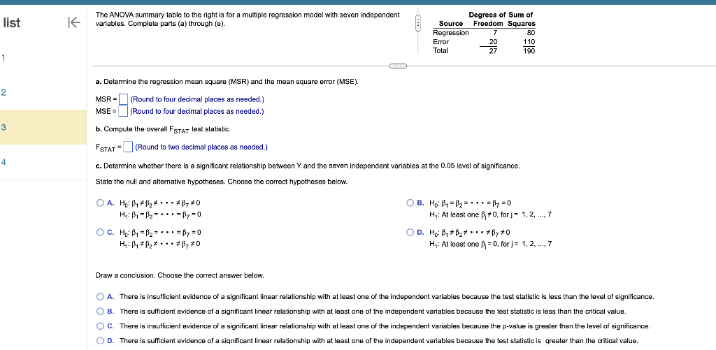 Solved The ANOVA summary table to the right is for a | Chegg.com
