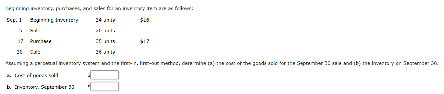 Solved Beginning Inventory, Purchases, And Sales For An | Chegg.com