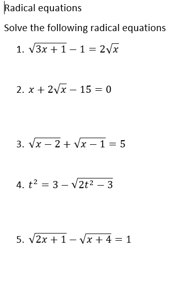 Solved Radical equations Solve the following radical | Chegg.com