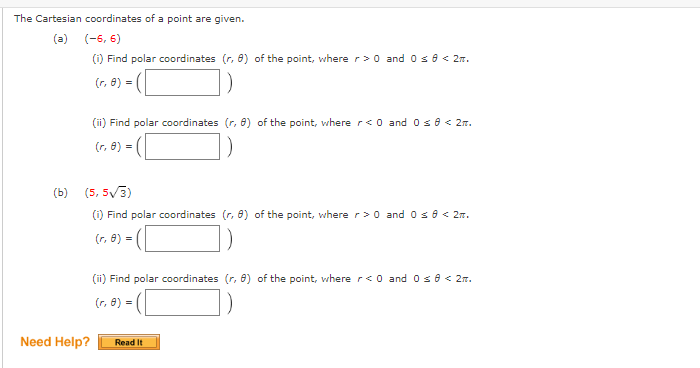 Solved The Cartesian coordinates of a point are given. (a) | Chegg.com