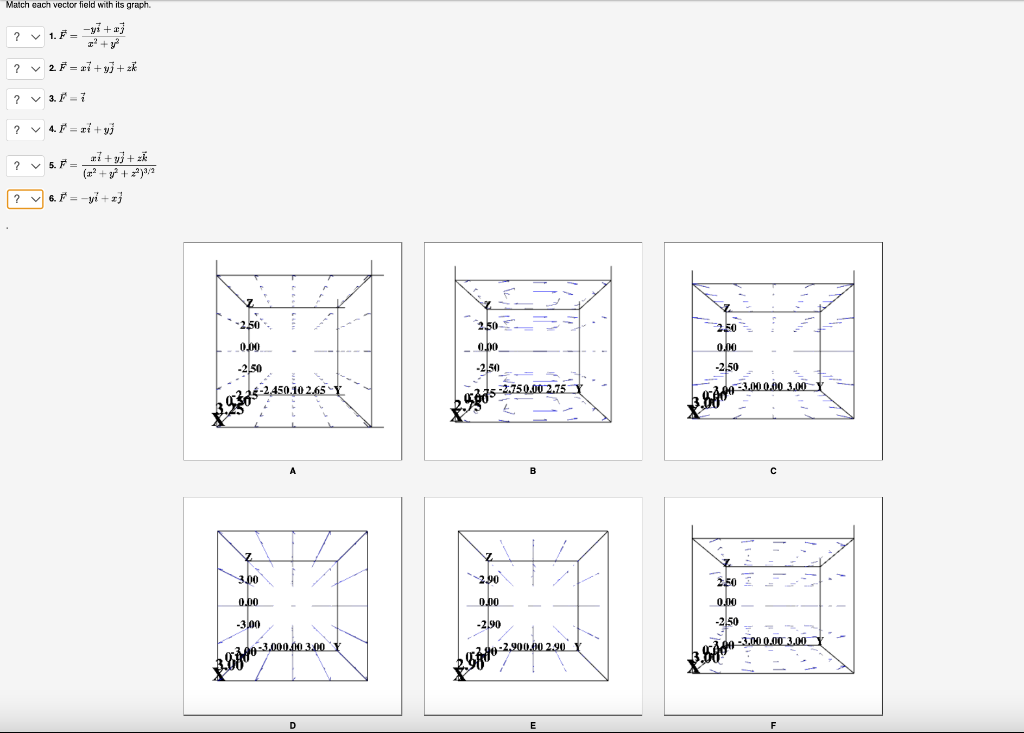 Solved Match each vector field with its graph. ? 1. F-yi+z3 | Chegg.com