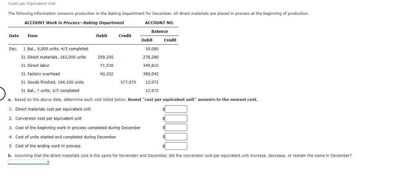 Solved Costs per Equivalent Unit The following information | Chegg.com