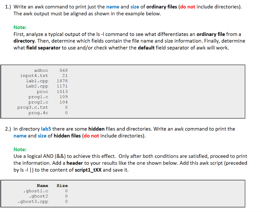 Solved 1 write an awk command to print just the name and chegg