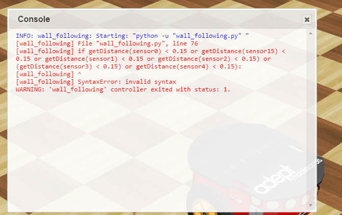 Solved Console X 11 INFO: wall_following: Starting: 