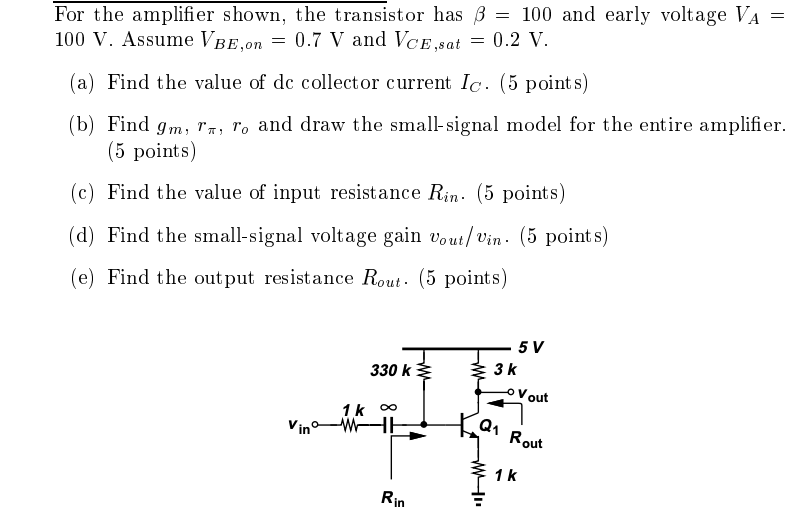 Solved For The Amplifier Shown, The Transistor Has B = 100 | Chegg.com