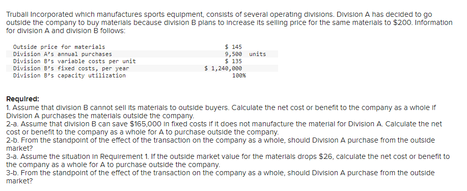 Solved Truball Incorporated Which Manufactures Sports | Chegg.com