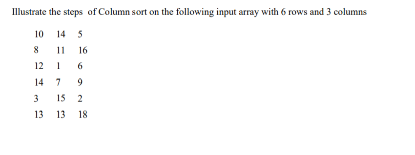 Solved Please perform column sort using a programming | Chegg.com