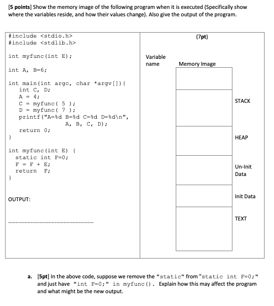 Solved [5 points] Show the memory image of the following | Chegg.com