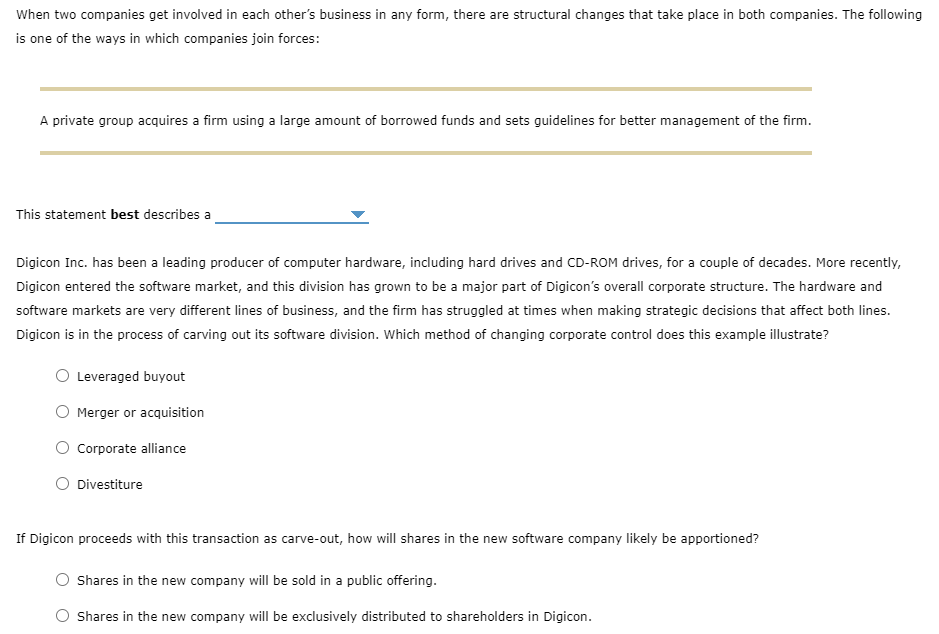 Solved When two companies get involved in each other's