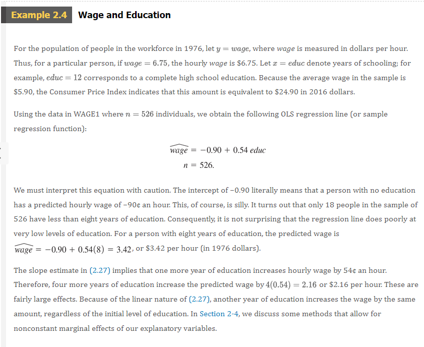 Solved Example 2 10 A Log Wage Equation Using The Same Data Chegg