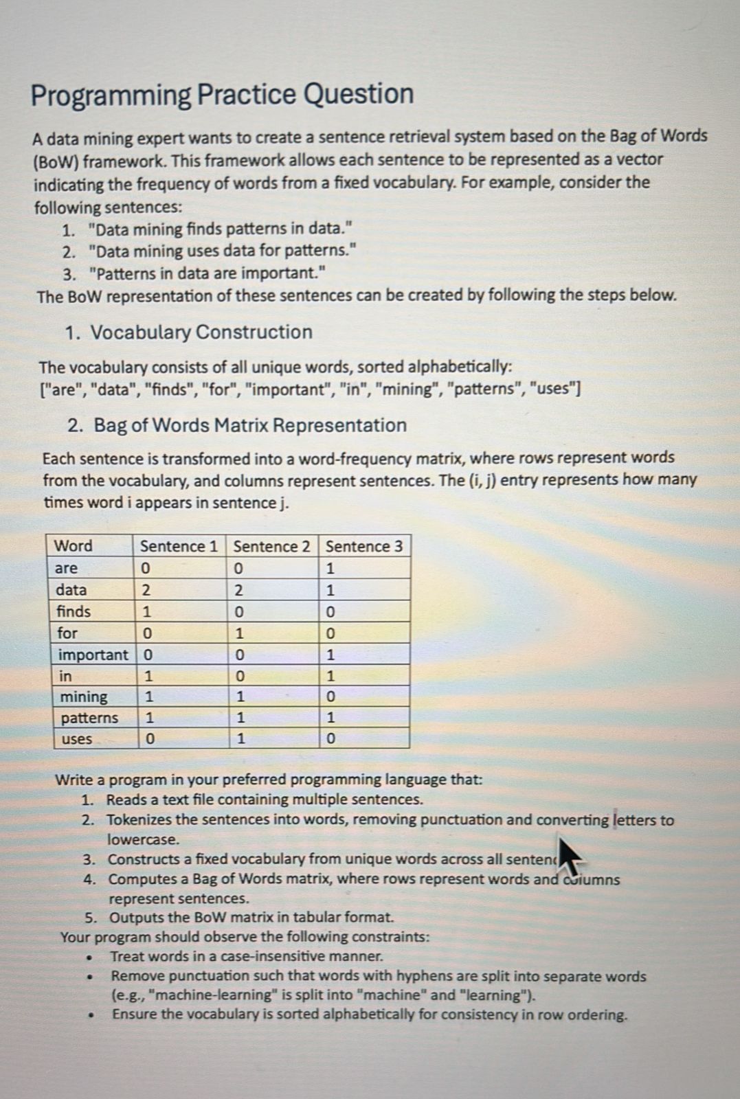 Solved Programming Practice Question A data mining expert | Chegg.com