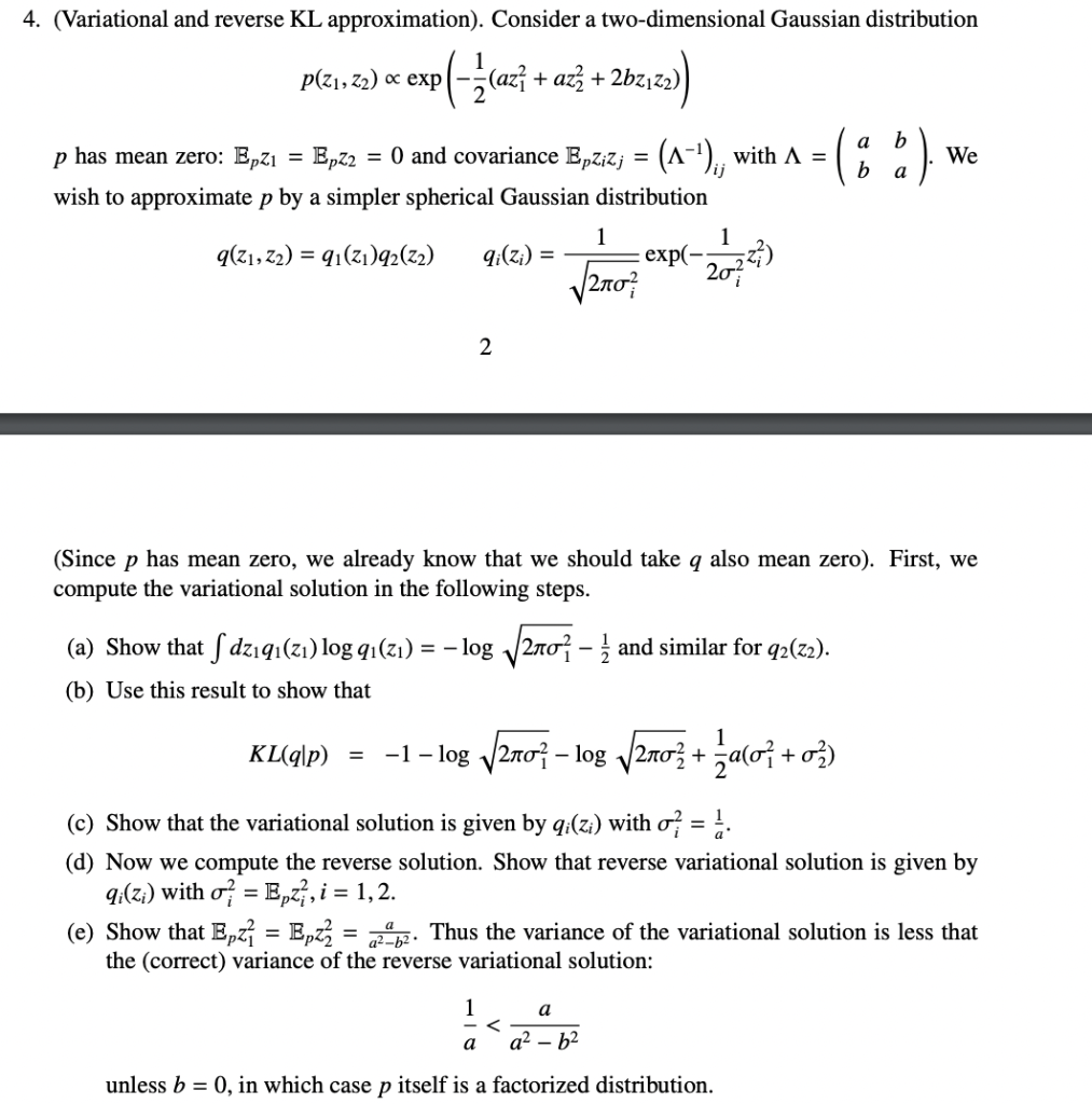 4. (Variational and reverse KL approximation). | Chegg.com