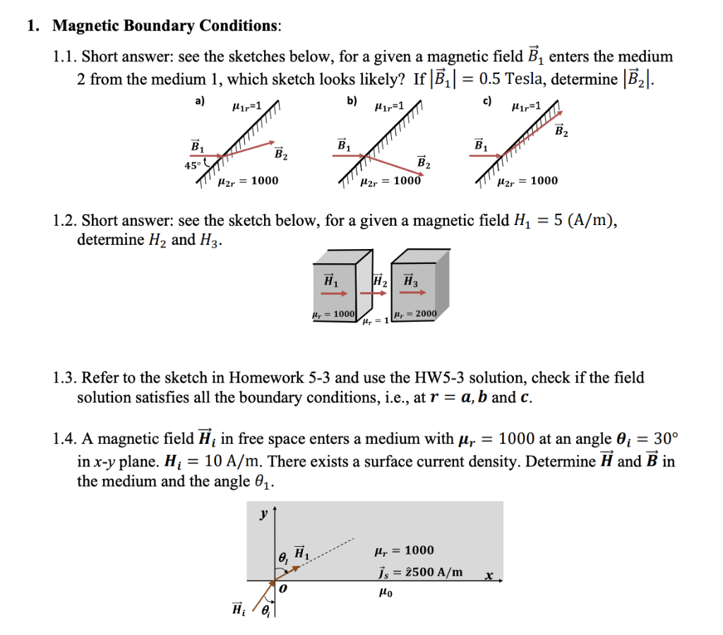 1. Magnetic Boundary Conditions: 1.1. Short answer: | Chegg.com
