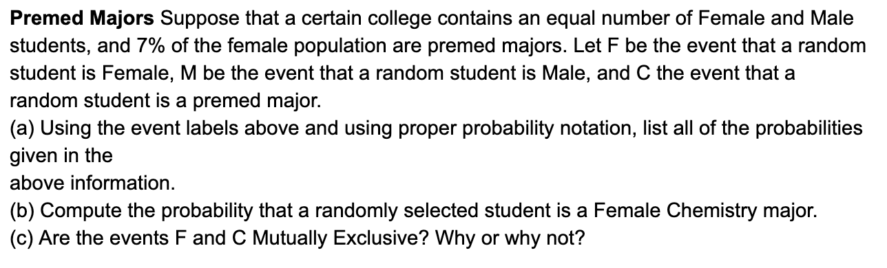 Solved Premed Majors Suppose that a certain college contains | Chegg.com