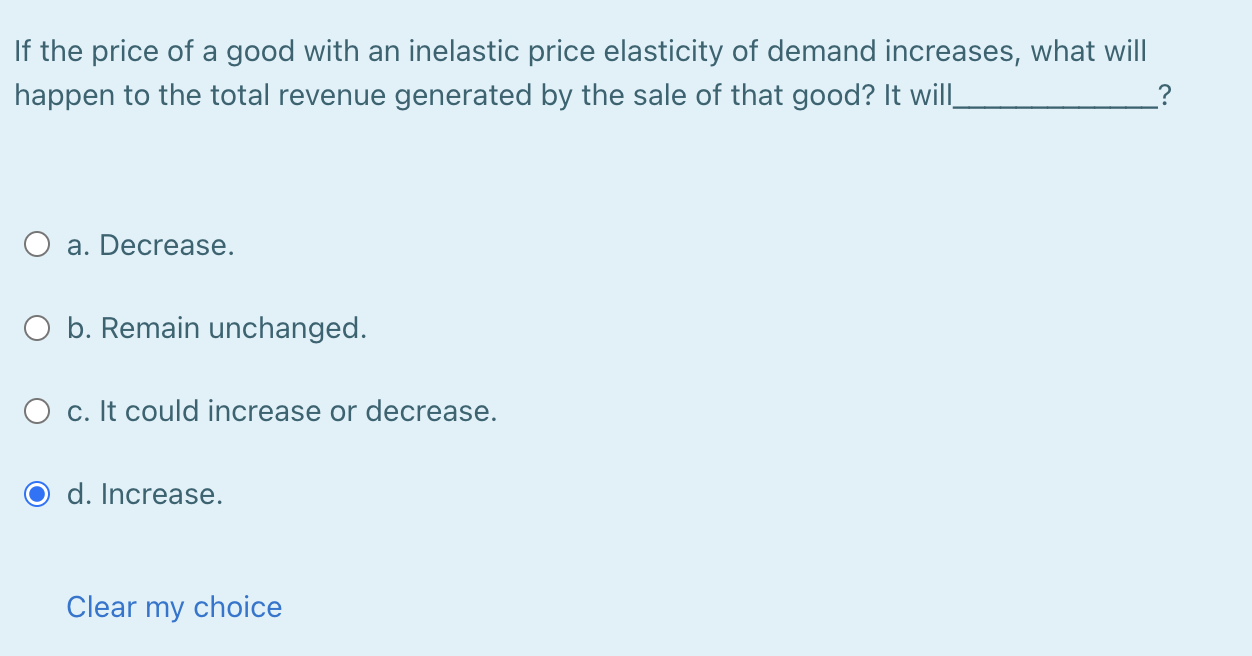 Solved If the price of a good with an inelastic price | Chegg.com