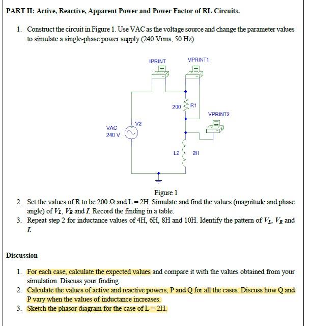 Solved PART II: Active, Reactive, Apparent Power And Power | Chegg.com