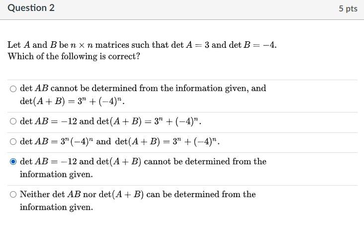 Solved Question 2 5 Pts Let A And B Ben X N Matrices Such | Chegg.com