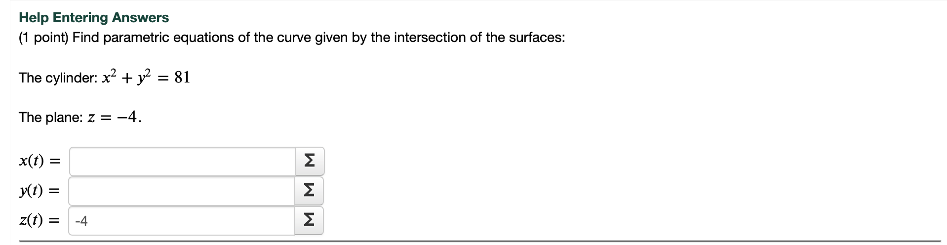 Solved Help Entering Answers (1 point) Find parametric | Chegg.com