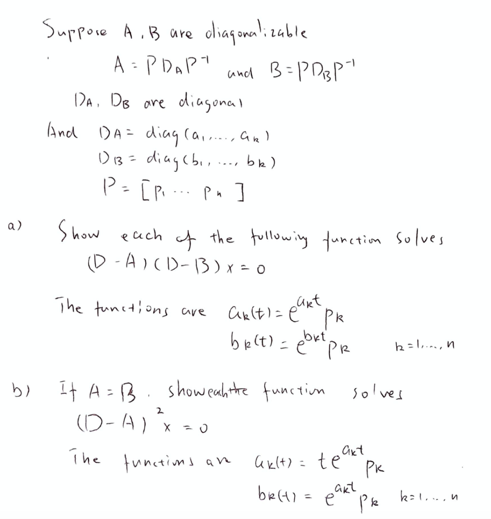 DA is a diagonal matrix of a1, ... , an on | Chegg.com