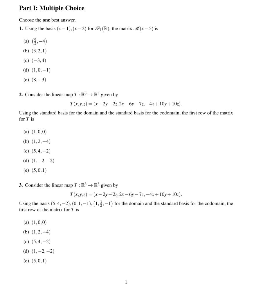 Solved Part I: Multiple Choice Choose the one best answer. | Chegg.com