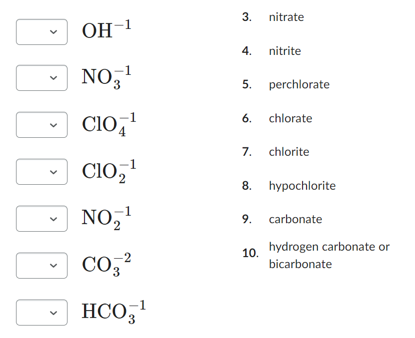 Solved Match The Polyatomic Ion With Its Correct Chemical 