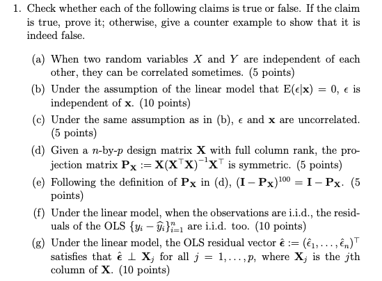 Solved 1. Check Whether Each Of The Following Claims Is True | Chegg.com