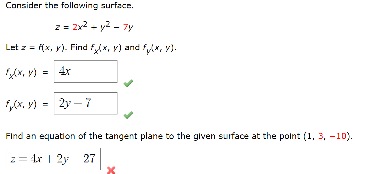 Solved Consider The Following Surface Z 2x2 Y2 7y Let