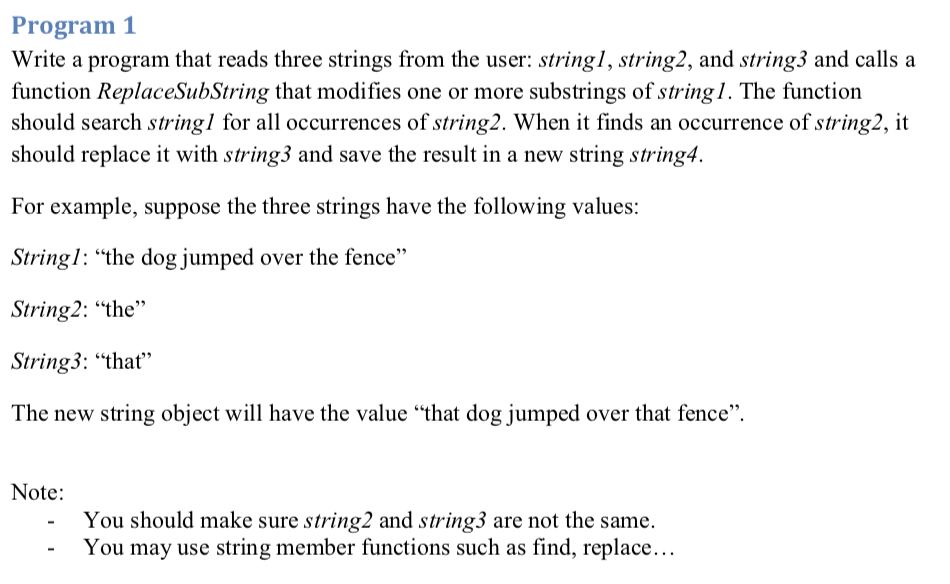 Solved Program 1 Write a program that reads three strings | Chegg.com