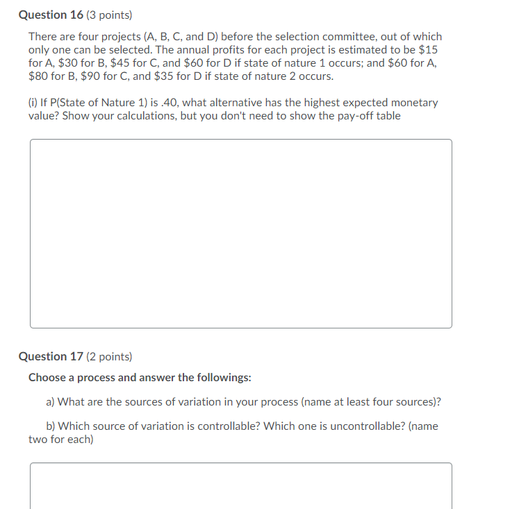 Solved Question 16 (3 points) There are four projects (A, B, | Chegg.com