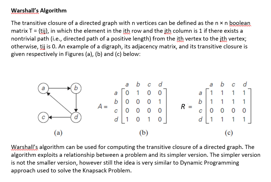 Solved Warshall's Algorithm The Transitive Closure Of A | Chegg.com