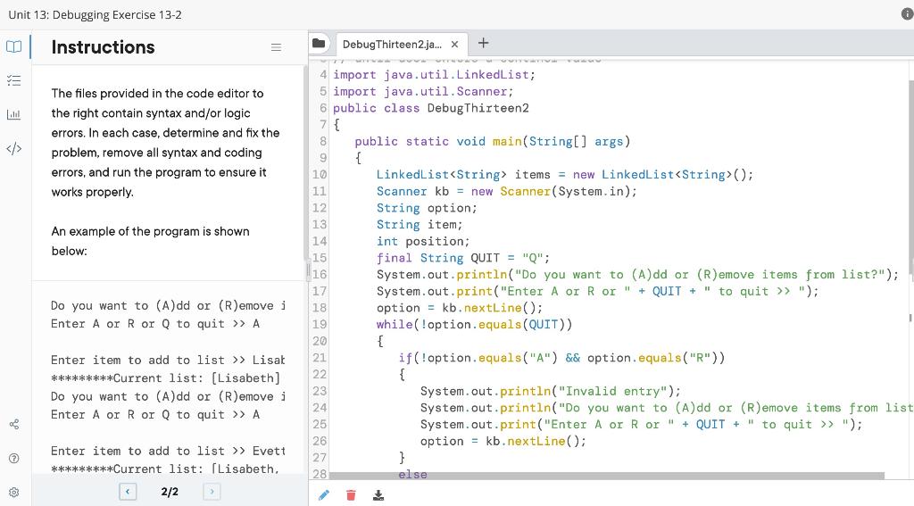 Solved Unit 13: Debugging Exercise 13-2 Unit 13: Debugging | Chegg.com