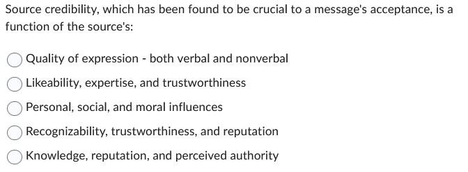 Solved Source credibility, which has been found to be | Chegg.com