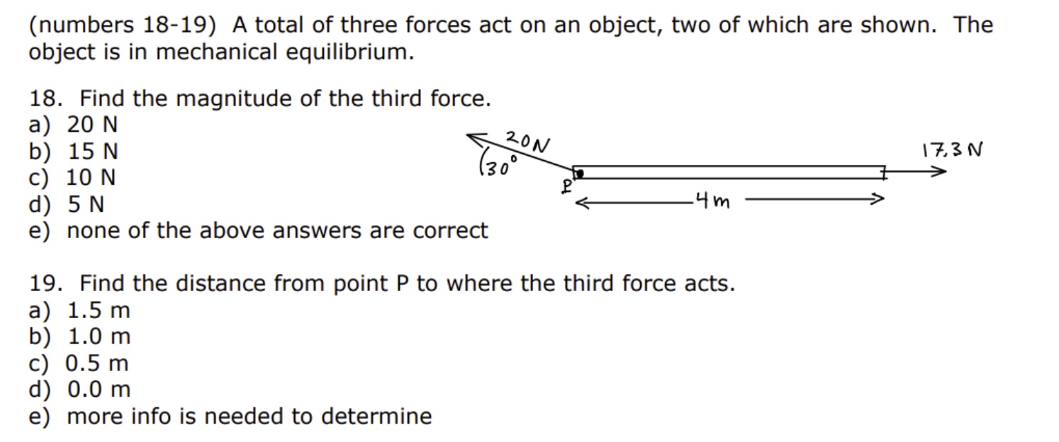 Solved (numbers 18-19) A total of three forces act on an | Chegg.com