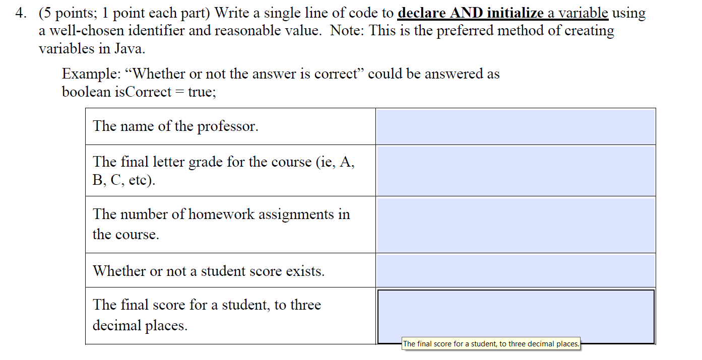 Solved 4. (5 points; 1 point each part) Write a single line | Chegg.com