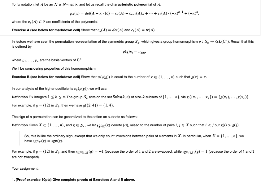 Solved To Fix Notation Let A Be An N X N Matrix And Let Chegg Com