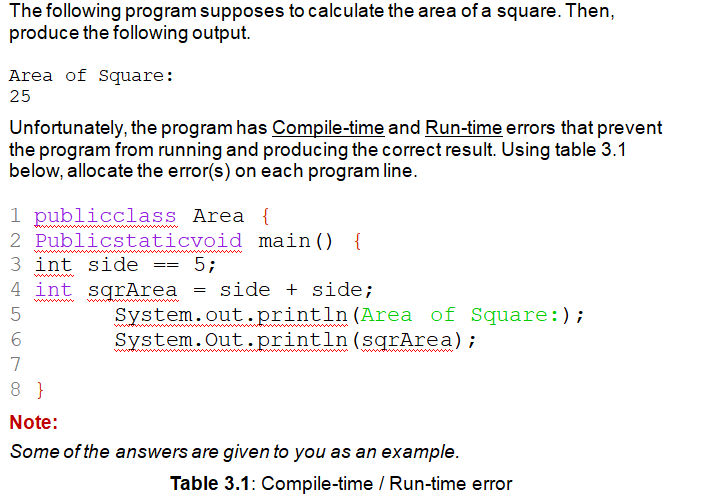Solved The following program supposes to calculate the area | Chegg.com