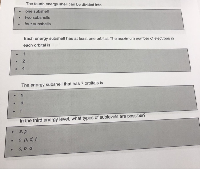 Solved The fourth energy shell can be divided into . one | Chegg.com