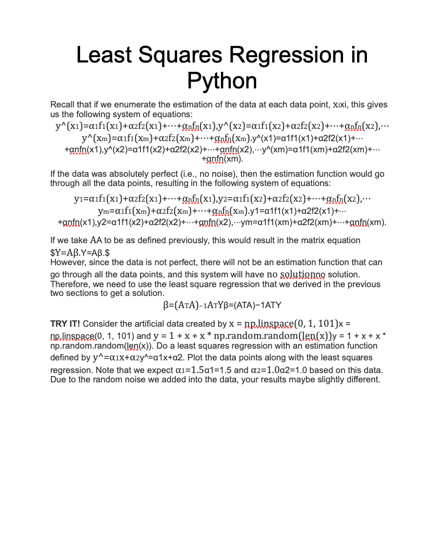 Solved Least Squares Regression in Python Recall that if we | Chegg.com